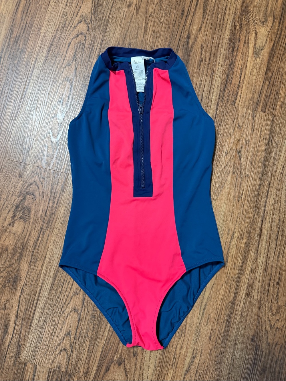 Boden Navy & Hot Pink High-Neck Zip One-Piece Swimsuit